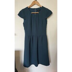 J Crew Teal Cap Sleeve Crepe Mini Dress Size 4 Petite